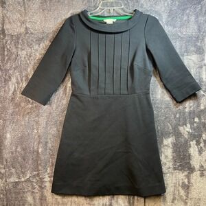 Boden Alexa Dress Womens Size 4P Black Boatneck Collared 3/4 Sleeves 50's Style‎